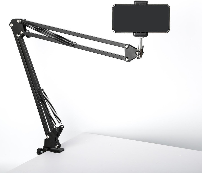Zohlo New Overhead Tripod Mount for Camera Webcam Ring Light, Flexible Over Head Tripod, Tripod Clamp, Tripod Bracket, Tripod Ball Head(Long Arm Goose neck Mobile Holder, Over Head Tripod, Black, Supports Up to 1200 g)