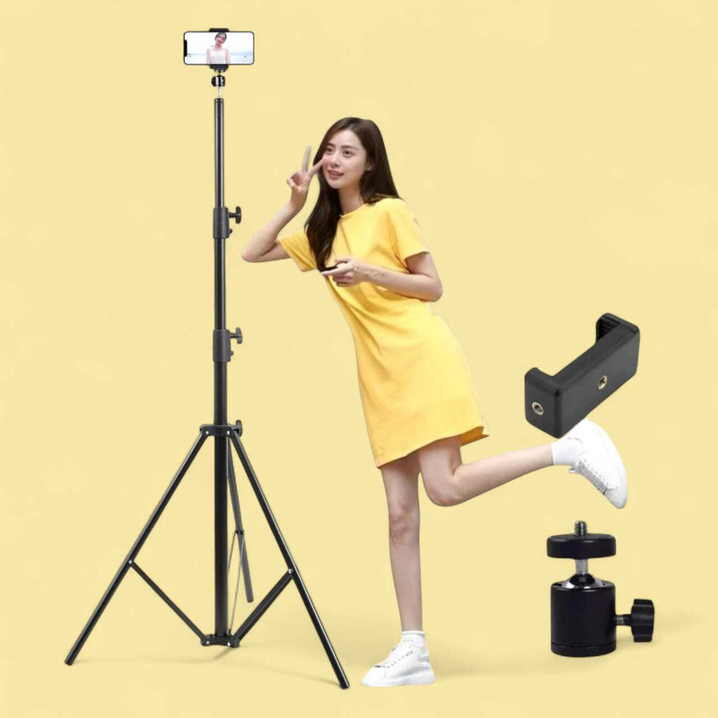 Casewilla 7 Feet Adjustable Aluminum Tripod Stand with Mobile Holder for Photography Tripod(Black, Supports Up to 5000 g)