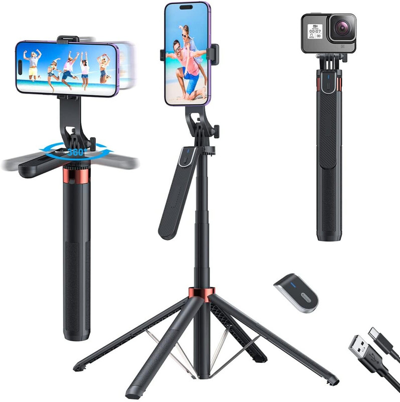 Hold up Selfie Stick 3 in 1 Bluetooth Selfie Stick Tripod with Remote, 71inch Aluminum Alloy Telescopic Rod Bluetooth Selfie Stick(Black, Remote Included)