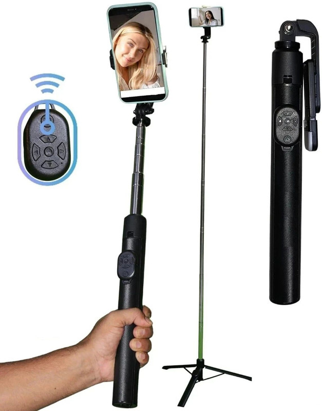 GETGETO Extendable Selfie Stick Tripod 170cm with Detachable Remote Control Tripod, Monopod Kit, Tripod Kit(Black, Supports Up to 1100 g)