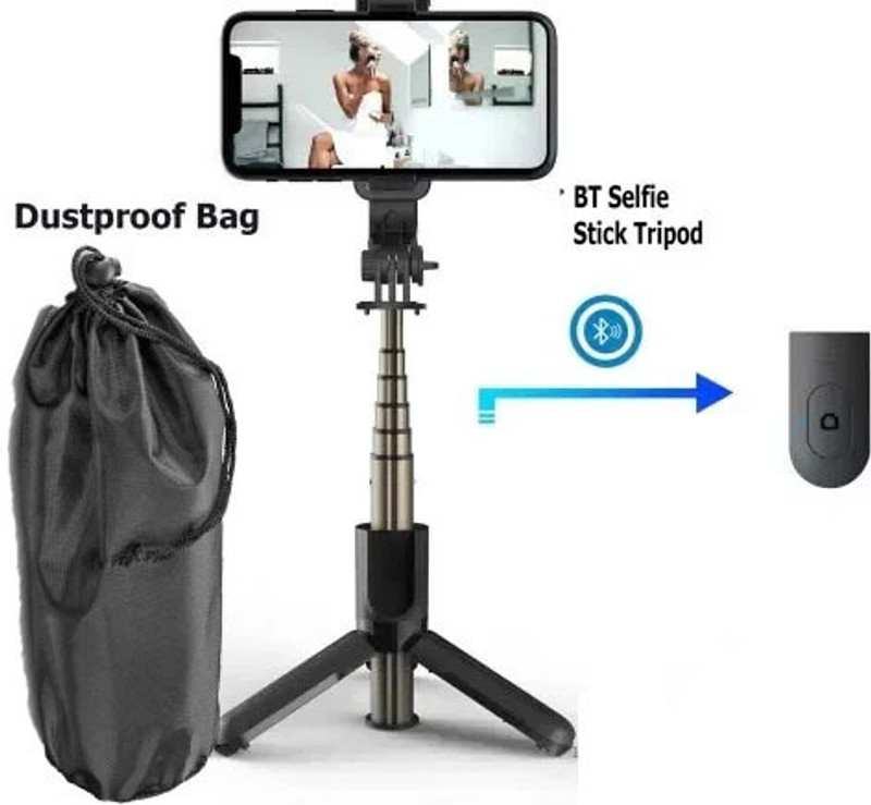 POZUB Bluetooth Extendable Selfie Stick with Wireles Remote Gimbal Tripod Mobile Stand Tripod, Monopod, Monopod Kit, Tripod Ball Head, Tripod Bracket, Tripod Clamp, Tripod Kit(Black, Supports Up to 600 g)