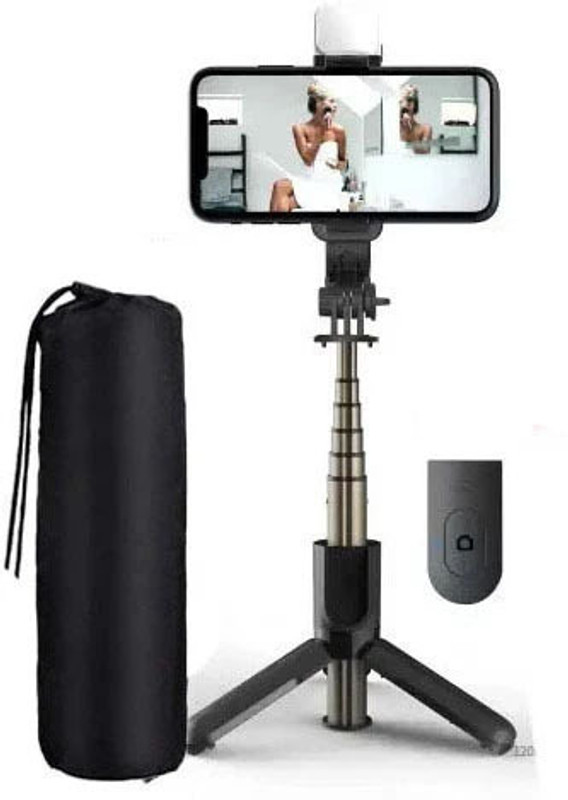 BUFONA Bluetooth Selfie Sticks with Remote Selfie Light, 3-in-1 Selfie Stand+Carry Bag Tripod, Monopod, Monopod Kit, Tripod Kit(Black, Supports Up to 500 g)