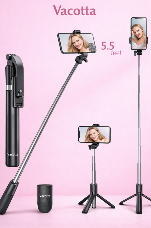 Vacotta 66-Inch Tripod, Lightweight, Adjustable, Portable Stand designed for mobile Tripod, Tripod Clamp, Tripod Bracket, Tripod Ball Head(Black, Supports Up to 2000 g)