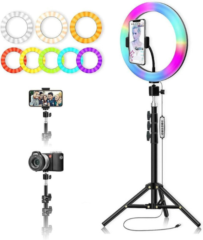 SHUDAUSHI Lightweight Portable 7 Feet Long Stand With 12"Rgb Ring Light , Combo kit Tripod Tripod Ball Head, Tripod Kit(Multicolor, Supports Up to 2000 g)