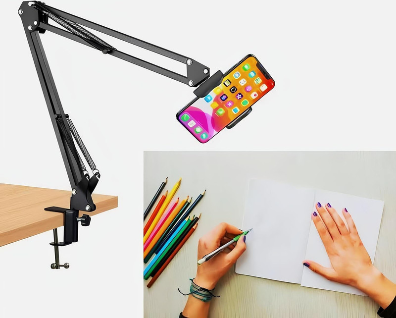 Wanzhow Table Tripod stand For Mobile Phone Stand For Cooking and Drawing Video Shoot Tripod, Tripod Clamp, Tripod Ball Head, Monopod, Tripod Bracket(Black, Supports Up to 1200 g)