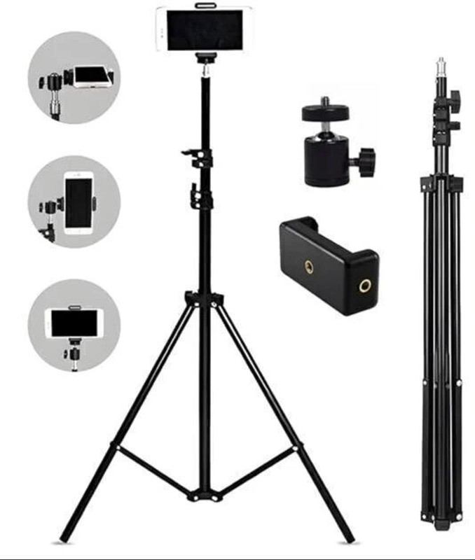 BONTECH 7 Feet Tripod Stand For Phone And Camera Adjustable Aluminium Alloy Big Tripod(With Mobile Holder (Black), Supports Up to 5000 g)