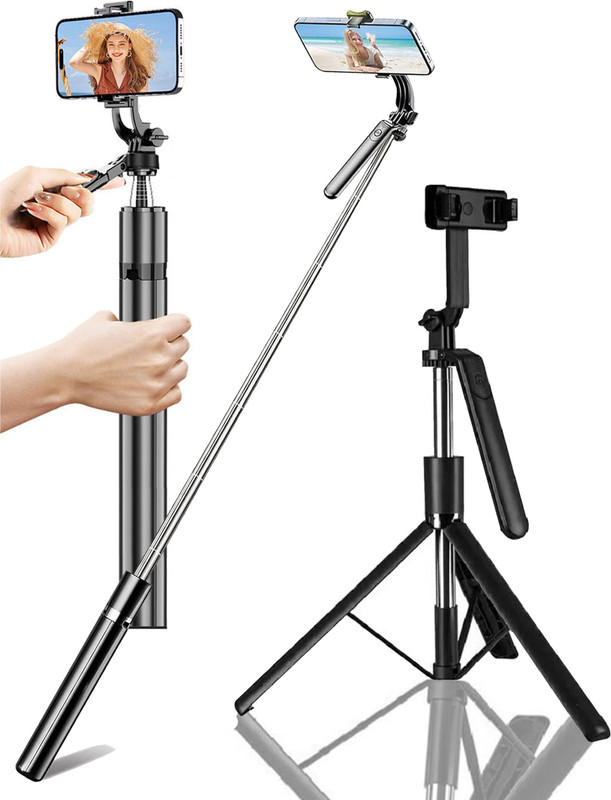 SUBTON BASICS Big Tripod 5ft 6inch Extendable Selfie Stick R16 Selfie Remote & Pan Handle Grip Tripod, Monopod(Black, Supports Up to 1000 g)
