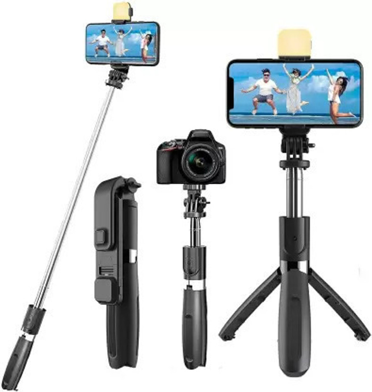 Infinite Digital Selfie Stick with Led Fill Light 104cm Extendable Selfie Stick_4 Tripod(Black, Supports Up to 400 g)