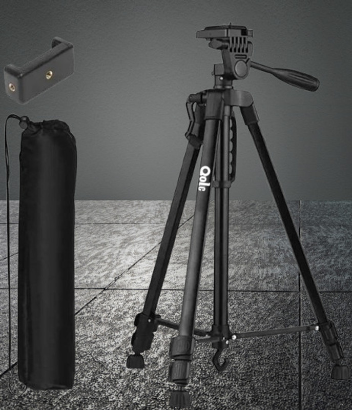 Qolic 55 Inch Foldable Tripod Stand Adjustable Height Lightweight Tripod, Tripod Kit(Black, Supports Up to 500 g)