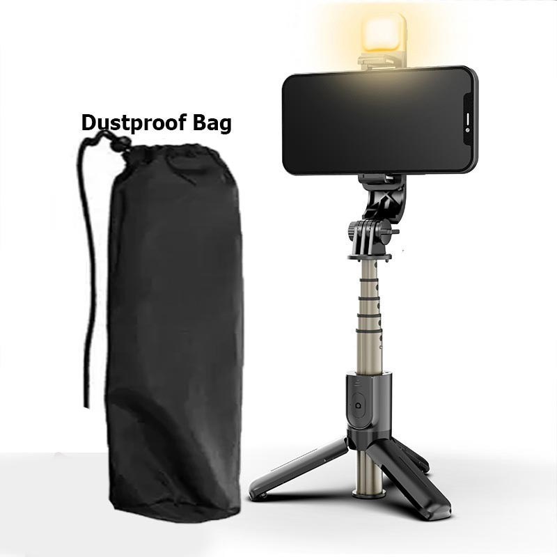 POZUB Tripod Stand Extendable Bluetooth Remote Selfie Stick for Mobile Phone,LED Light Tripod, Monopod, Tripod Kit, Tripod Clamp(Black, Supports Up to 500 g)