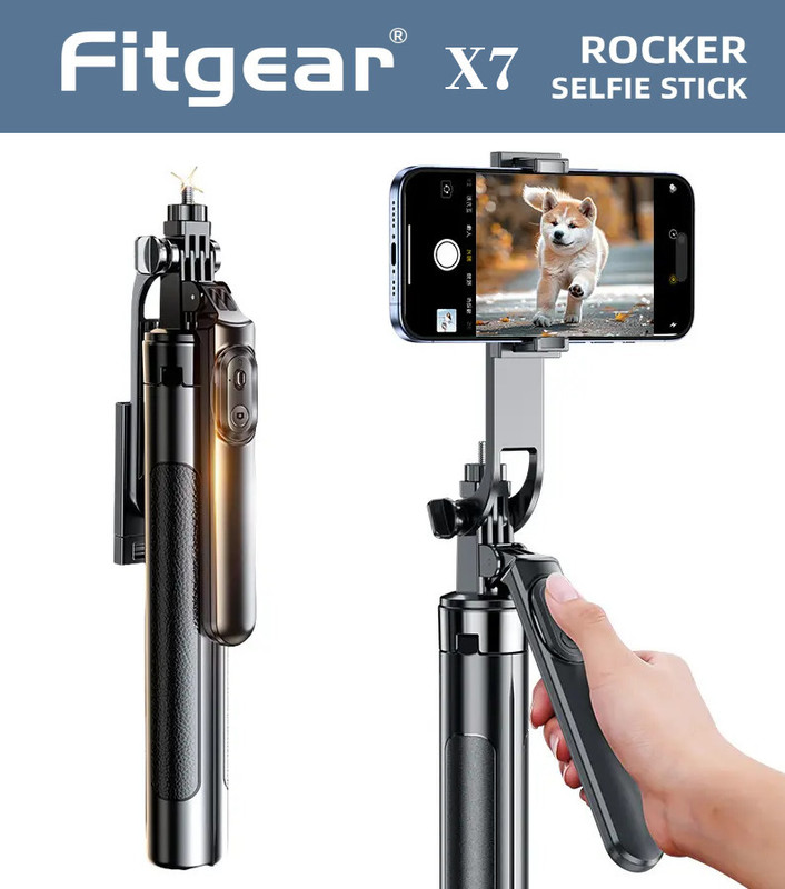 Fitgear FG-X7 180cm Long 360 Rotation Anti-Shake Selfie Stick Multifunction BT Shutter Tripod(Black, Supports Up to 1000 g)