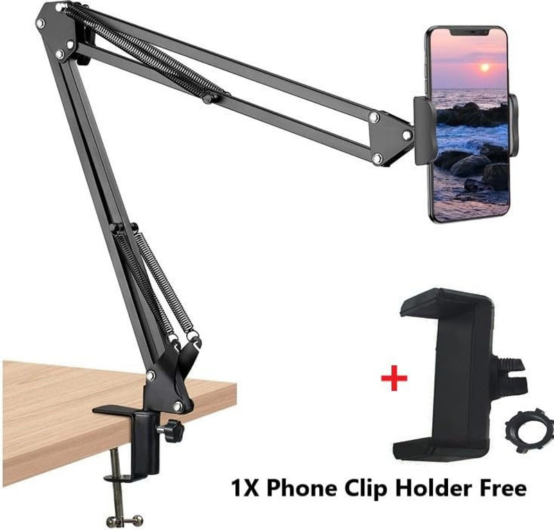 Wanzhow Overhead Tabletop Video Stand Phone Holder Metal Long Lazy Arm Bracket Tripod Tripod, Tripod Clamp, Tripod Ball Head, Monopod, Tripod Bracket(Black, Supports Up to 1200 g)