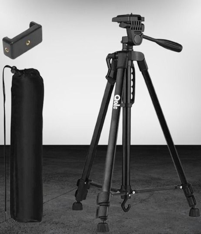 Qolic 55 Inch Adjustable Mobile & Camera Tripod Stand with Phone Holder Tripod, Tripod Kit(Black, Supports Up to 5100 g)
