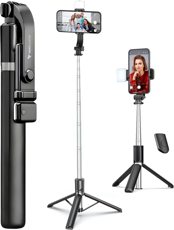 Vaku Luxos Selfie Stick Tripod Stand with Fill Light & Wireless Remote Tripod(Black, Supports Up to 600 g)