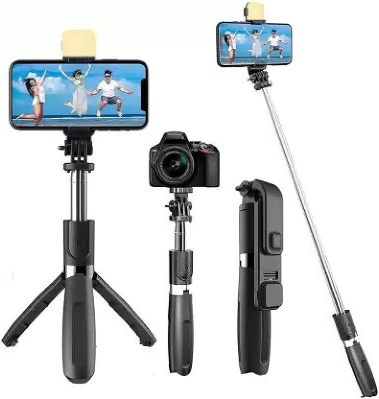 G2L BEST R1s Bluetooth Selfie Sticks Remote Light 3-in-1 Multifunctional Stand Tripod(Black, Supports Up to 450 g)