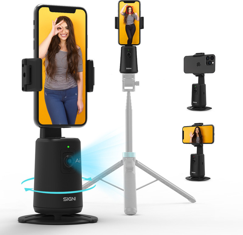 SKYVIK AI Face Tracker for Mobile, 360 Degree, Smart Tracking, Start/Stop Gestures Tripod(Black, Supports Up to 400 g)