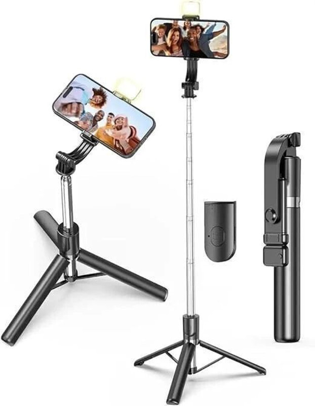 GETGETO Selfie Stick Tripod R1SL 170cm expandable Tripod Bluetooth Remote Tripod, Monopod Kit, Tripod Kit(Black, Supports Up to 900 g)