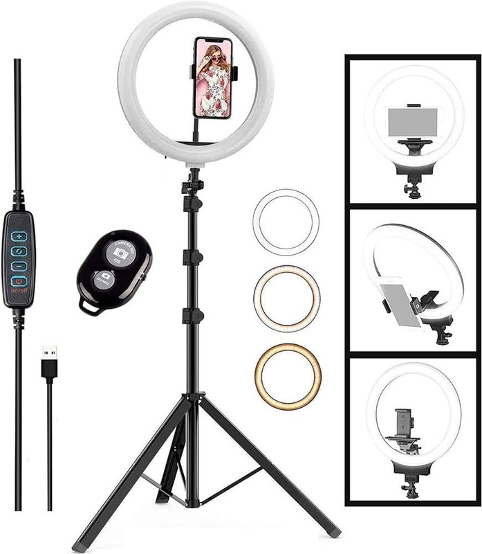 Sr Plaza Premium 10" Selfie Light with 6.9ft Tripod with Collar Mic Tripod(Multicolor, Supports Up to 1500 g)