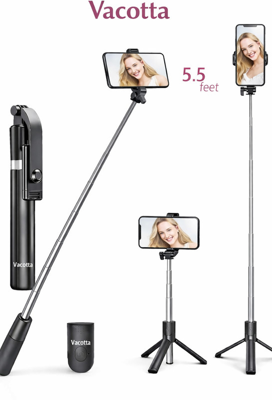 Vacotta light weight portable 5.5 feet long tripod cum selfie stick designed for Phone Tripod, Tripod Ball Head, Tripod Kit, Tripod Bracket, Tripod Clamp(Black, Supports Up to 2000 g)