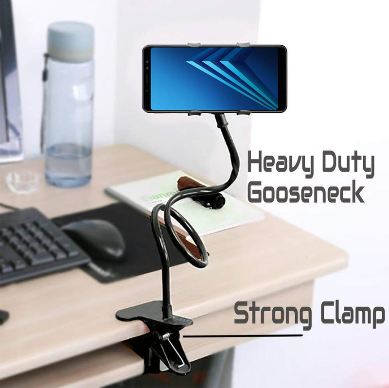 Mobtude Foldable Flexible Overhead Video Metal Mobile Stand For Desktop Bedroom Office Tripod(Black, Supports Up to 400 g)