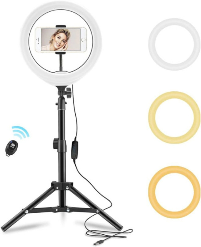 airtech 7" Metal Tripod With 10 inch Ring Light & Bluetooth For Photo/Video/Selfie Shoot Tripod, Monopod, Monopod Kit, Tripod Kit(Black, Supports Up to 1999 g)