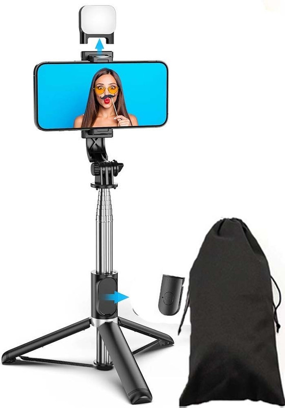 SOJUBA R1S-L Multi-function Portable Selfie Stick Holder Stand With LED Fill Light+Bag Tripod, Tripod Kit, Tripod Clamp, Monopod, Monopod Kit(Black, Supports Up to 500 g)
