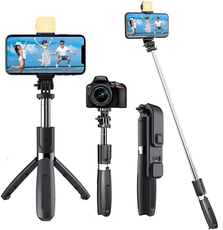 megaking TOP PRICE Selfie Stick Extendable Wireless Stand Lightweight All Smartphone Tripod(Black, Supports Up to 450 g)