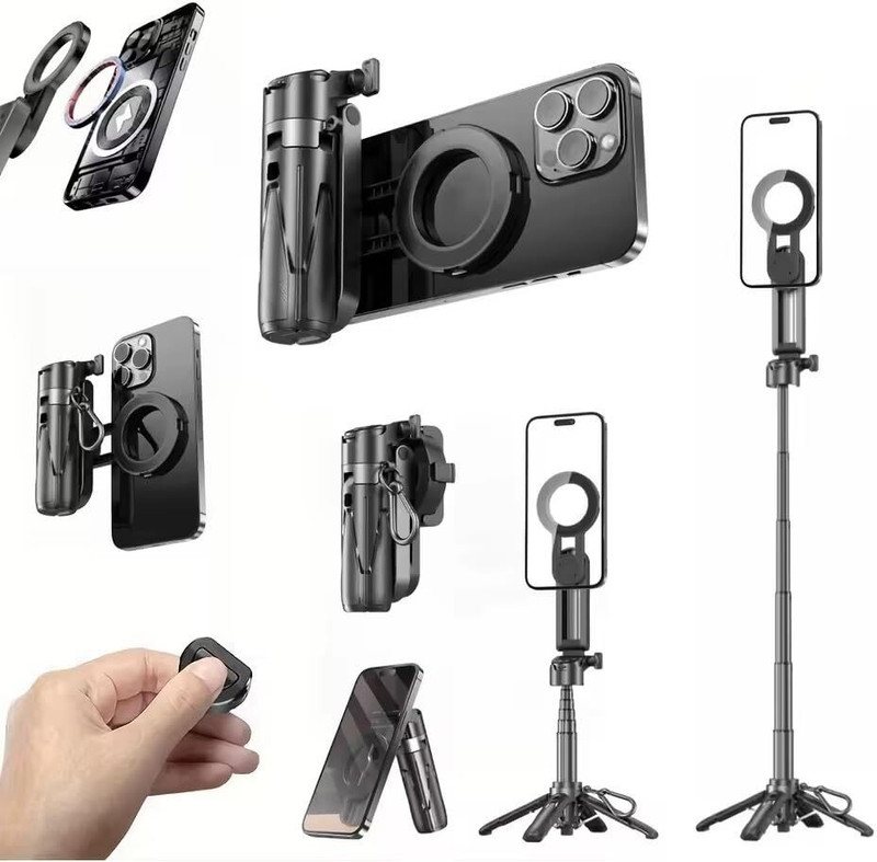 RETRACK P15mini Magnetic 4in1 Multifunctional 360°Rotation Selfie Stick DetachableRemote Tripod(Black, Supports Up to 500 g)