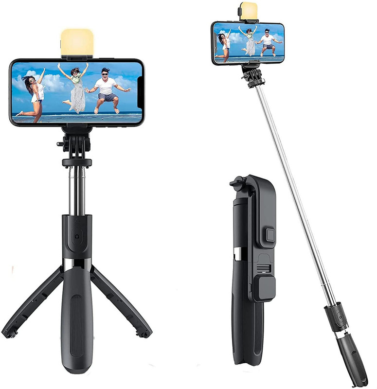RENTOOR R1s Selfie Sticks with Remote Selfie Stick Tripod Compatible with All Phones Monopod Kit, Tripod, Tripod Ball Head, Tripod Bracket(Black, Supports Up to 400 g)