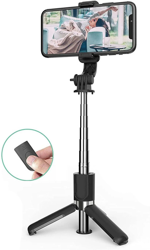POZUB Mobiles Video Stand BR1 Bluetooth Selfie Stick, Mobile Stand Selfie Phone Holder Tripod, Monopod, Monopod Kit, Tripod Kit(Black, Supports Up to 600 g)