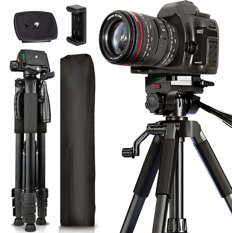 Adofys 76” Professional Aluminium Camera Tripod with Travel Bag and Phone Holder Tripod(Black, Supports Up to 10000 g)