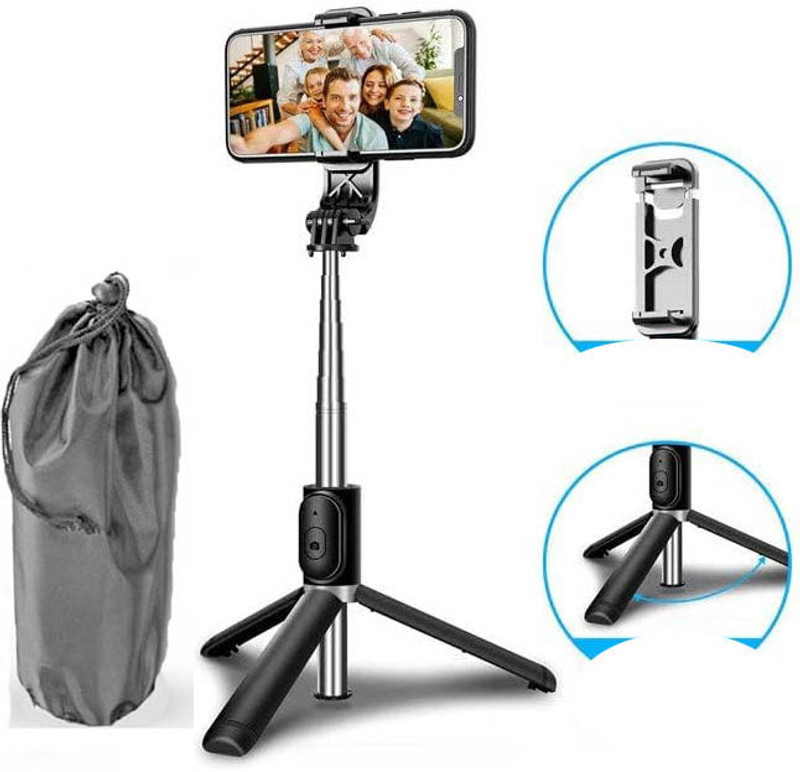 Huntindia R1 Mobiles Video Stand In Mobile Holder Selfie Sticks & Monopods +Bag Tripod, Tripod Kit, Monopod(Black, Supports Up to 500 g)