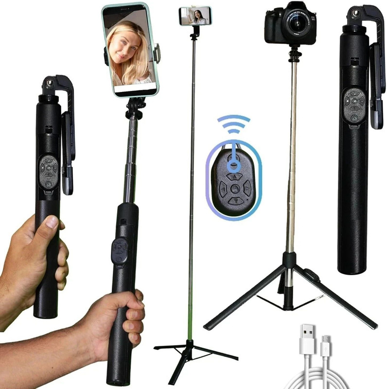 GETGETO All-in-One 170cm Selfie Stick Tripod with Remote for Vlogging & Travel Tripod, Monopod Kit, Tripod Kit(Black, Supports Up to 1100 g)
