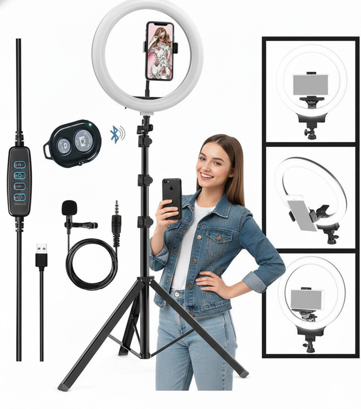 BESTFLY M 10"Selfie Light 7Ft Long tripod with remote control and long caller mic Tripod, Monopod, Tripod Ball Head, Tripod Bracket, Tripod Clamp, Tripod Kit(Black, Supports Up to 2000 g)
