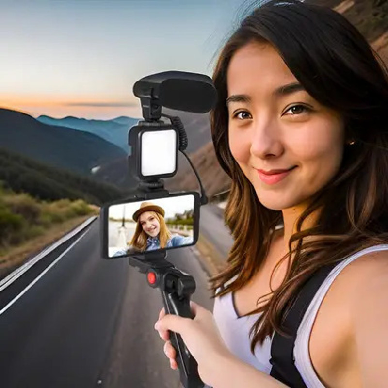 Omotion Vlogging Kit 6 in 1 for iPhone, Android (with Tripod) Tripod(Black, Supports Up to 100 g)