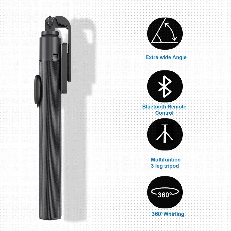 Wanzhow Portable Super Long 2 in 1 Selfie Stick, 31cm-170 cm length Tripod with 10m Range BT Remote, 360-degree Lock adjustable holder, CR2032 Replaceable Battery Compatible with all types of smartphones, Android, ios Bluetooth Selfie Stick(Black, Remote Included)