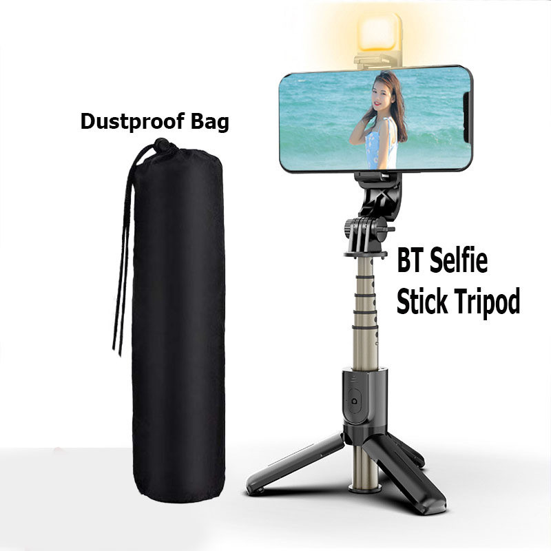 POZUB R1S Remote Control Selfie Stick and Stand With Flash Light +Dustproof Bag Tripod, Monopod, Monopod Kit, Tripod Ball Head, Tripod Bracket, Tripod Clamp, Tripod Kit(Black, Supports Up to 700 g)