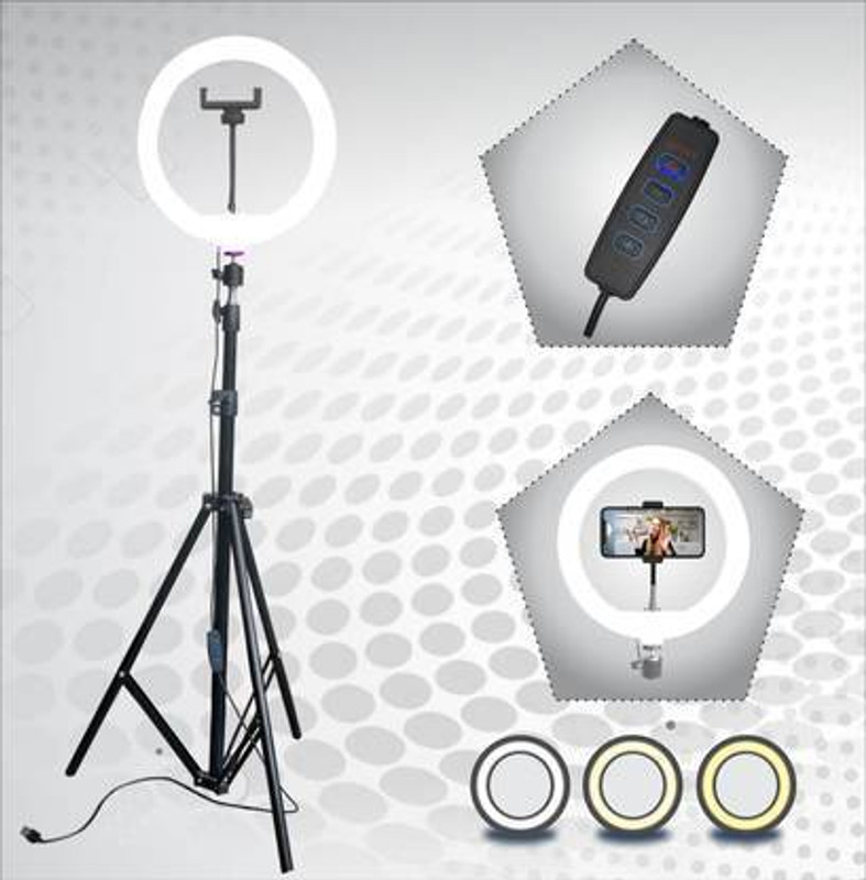 BESTFLY 10“ LED ring light stand for making reels, youtube videos with Phone Holder Tripod Kit, Tripod, Monopod Kit, Tripod Ball Head(GOLGEN, White, Supports Up to 3000 g)