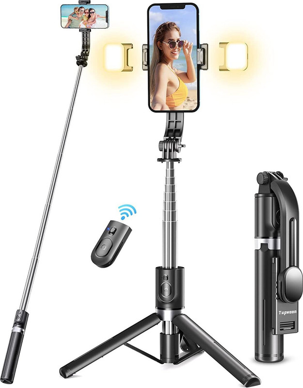 Hold up Selfie Stick with Upgraded Tripod, Selfie Stick with 2 Fill Light Tripod(Black, Supports Up to 400 g)
