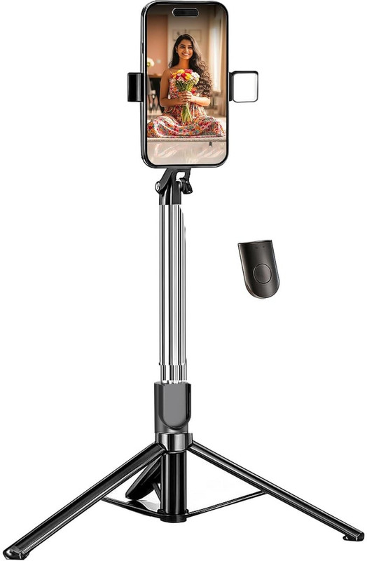 BUFONA R1S-L 3in1 Multifunction Desktop Mobile Holder Stand LED Fill Light Selfie Stick Tripod, Tripod Kit, Monopod(Black, Supports Up to 500 g)