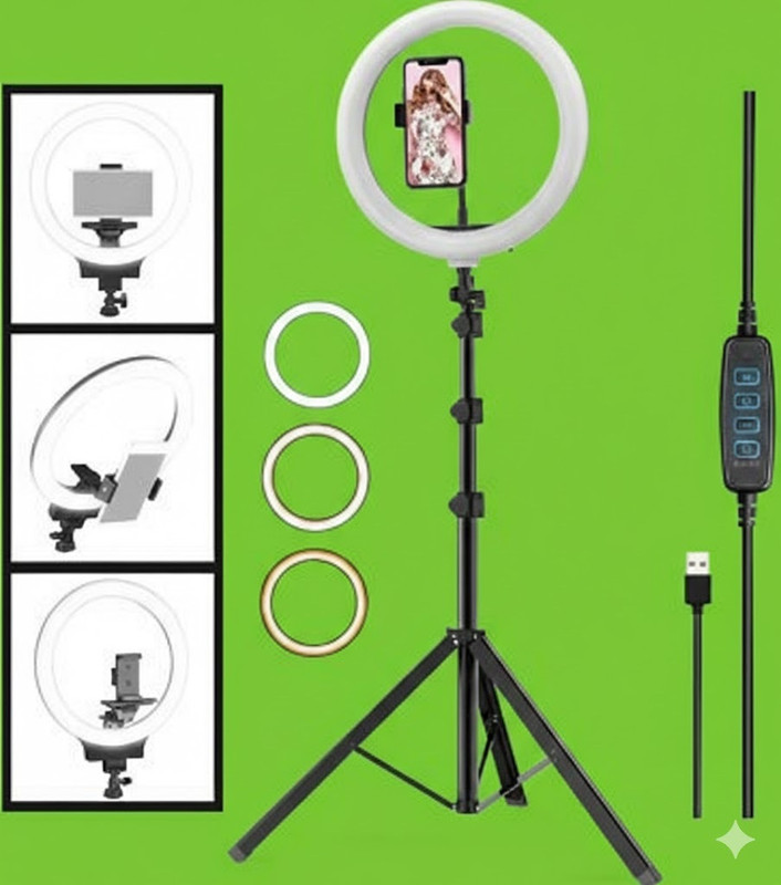BESTFLY 10“ Ring light and stand mobile holder for reels live video & Shooting Tripod, Tripod Kit, Tripod Ball Head, Monopod Kit(Black, Supports Up to 2998 g)