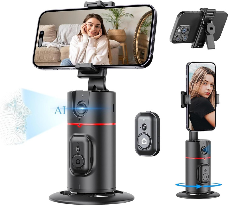Alpha Electronics Rechargeable Auto Face Tracking Tripod with Remote, 360 Degree Rotation Auto Single Gimbal for Camera, Mobile(450)
