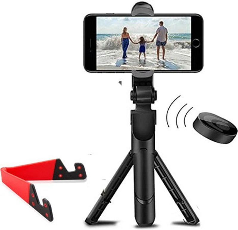 POZUB Bluetooth selfie stick with Wireless Remote Mobile stand for Photo/Video Shoots Tripod, Monopod Kit, Monopod, Tripod Ball Head, Tripod Clamp, Tripod Bracket, Tripod Kit(Black, Supports Up to 600 g)