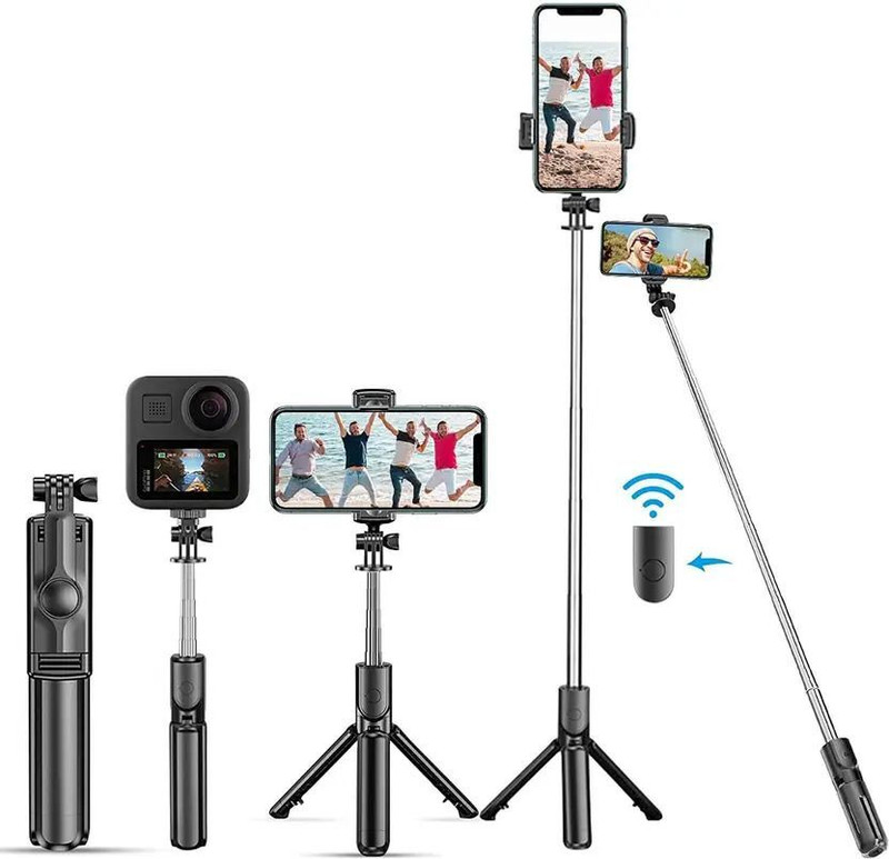 Flipkart SmartBuy Extendable Tripod Selfie Stick with Wireless Remote Bluetooth Tripod(Black, Supports Up to 500 g)