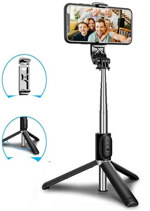 POZUB All in One Portable Selfie Stick Tripod Phone Holder with Detachable Remote Tripod, Monopod, Monopod Kit, Tripod Kit(Black, Supports Up to 500 g)