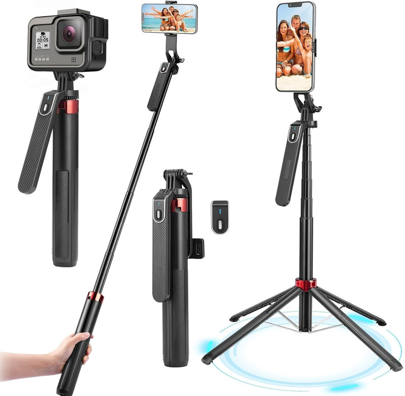 FKU 2024 Upgraded L16 Long Selfie Stick, Balance Handle for Anti Shake Shooting Tripod, Monopod(Black, Supports Up to 1000 g)
