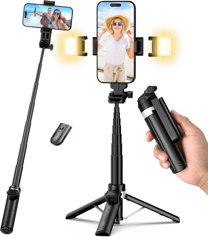 Clefairy Selfie Stick with Fill Light, Extendable and Stable Selfie Stick with Remote Tripod(Black, Supports Up to 3000 g)