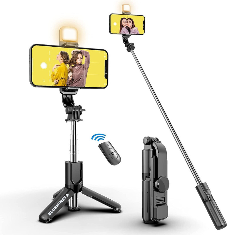 SquidFit Mini Tripod With Detachable Remote For Smart Selfie stand with Flash light Tripod(Black, Supports Up to 500 g)