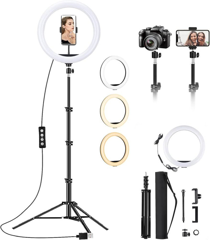 TAXTURE LED Ring Light Phn Holder 7Ft Long Stand 360'5m long collar mic & Remot Tripod(Multicolor, Supports Up to 1500 g)