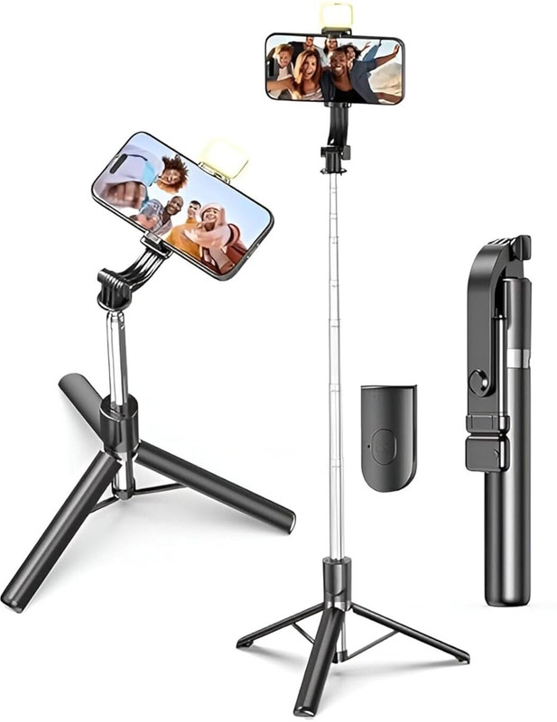 AJEXIM 66-Inch Tripod with Flashlight, Adjustable Stand for Camera & Smartphone Tripod, Monopod(Black, Supports Up to 1000 g)